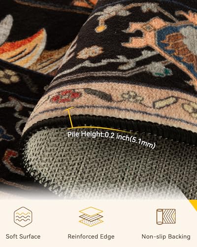 Washable Area Rug (Black/Colorful / 8' (Round))