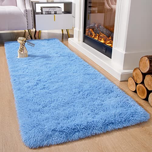 Soft Runner Rug for Bedroom Living Room Plush Fluffy Rugs 2x6 (Cobalt Blue / 2' x 6' (Runner))