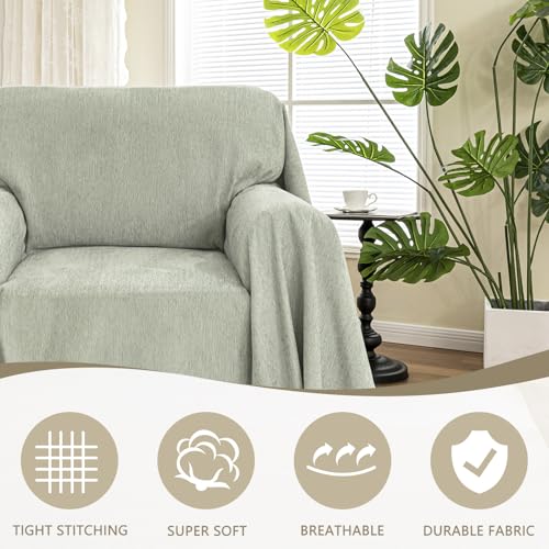 Oversized Armchair Couch Cover for 1 Cushion Couch (71" x 91" / Tassels Edge-sage)