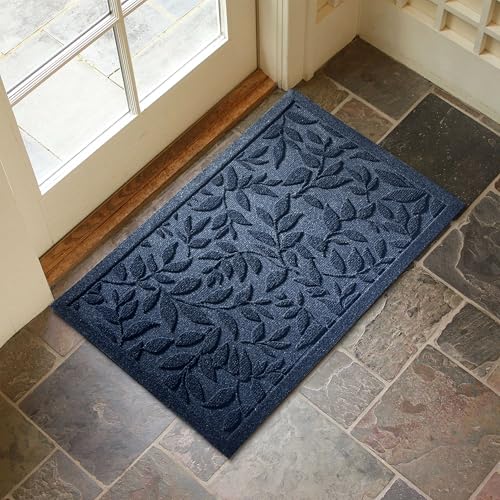 Blue Leaves Outdoor Indoor Entrance Doormats (Leaves-blue / 1'5" x 2'6" (Rectangular))