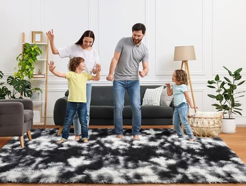8x10 Area Rugs for Living Room (Tie-dyed Black & White / 8' x 10' (Rectangular))
