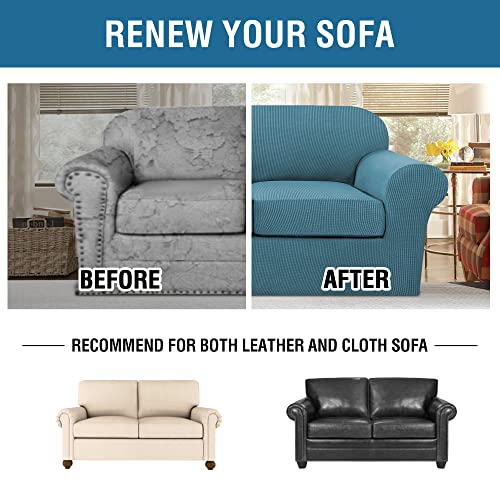 3 Piece Stretch Sofa Covers for 2 Cushion Sofa Couch Covers for Living Room Furniture Cover (Medium-XL / Storm Blue)