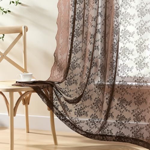 Vintage Lace Curtains 84 Inches Long (Brown / 52"W x 84"L (Pack of 2))