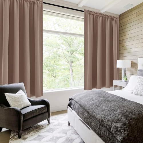 Short Blackout Curtains 52 x 36 Inch Long for Kitchen RV Bunk Khaki (Khaki / 52"W x 36"L (Pack of 2))