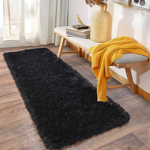 Soft Runner Rugs for Bedroom Hallways (2' x 5' (1 pc) / Black)