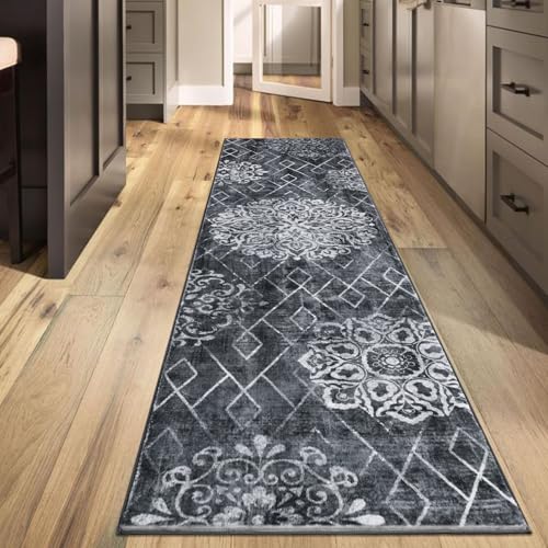 HEBE Hallway Runner Rug 2'x8' (Black/Grey / 2' x 8' (Rectangular))