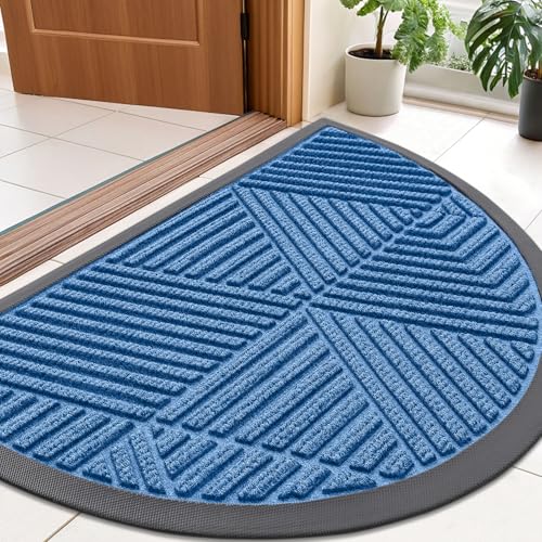 Half Circle Front Door Mat Outside Entrance (Blue / 35" X 23")
