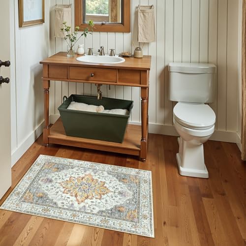 Washable Area Rug (Beige/Carbon Grey/Orange / 2' x 3' (Rectangular))