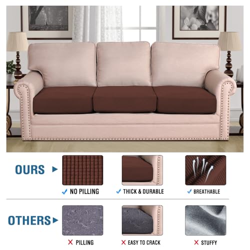 Super Stretch Individual Seat Cushion Covers Sofa Covers Couch Slipcover Sets Thick Jacquard Textured Twill Fabric (Burnt Brick / 3 Cushion Sofa)