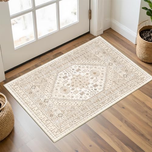 2x3 Entryway Rug Washable Rug Runner for Kitchen (Cream/Beige / 2' x 3' (Runner))
