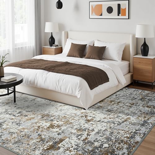 Abstract Area Rug Modern Washable Rug Soft Non Slip Rug Low Pile for Bedroom Living Room Dining Room Brown (Brown Grey Gold / 5' x 7' (Rectangular))