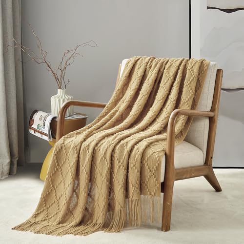 Mustard Throw Blanket 50 x70 Inch Jacquard Throw Knitted Blanket (Jacquard-mustard / 50"x70")