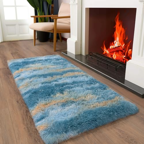 Soft Runner Rugs for Bedroom Hallways (2' x 4' (1 pc) / Abstract Blue)