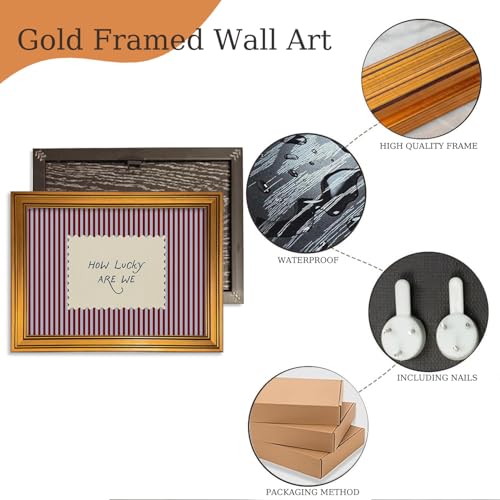 How Lucky Are We Gold Framed Wall Art Striped Quotes Wall Decor Art (How Lucky Are We / 16"L x 12"W)