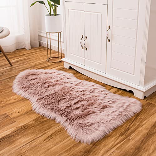 Ultra Soft Fluffy Shaggy Area Rug Faux Fur Rug Chair Cover Seat Pad Fuzzy Area Rug for Bedroom Floor Sofa Living Room (Pink / 2' x 4' (Sheepskin))