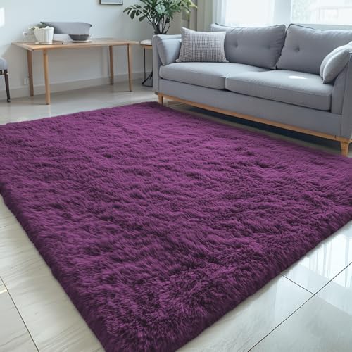 5x7 Machine Washable Large Area Rugs for Living Room (5x7 Ft / Dark Purple)