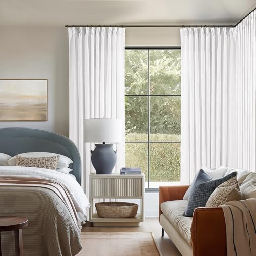 Snow White Pinch Pleated Linen 120 Inch Curtains 60 Inch Width (Snow White / 60"W x 120"L (Pack of 1))
