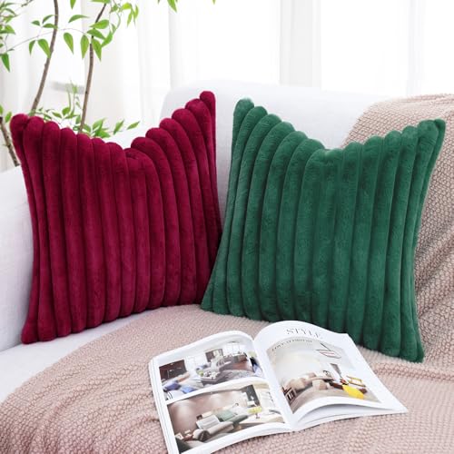 Fall Faux Fur Throw Pillow Covers 12x20 Set of 2 Burgundy (Burgundy / 20" x 12" (Pack of 2))