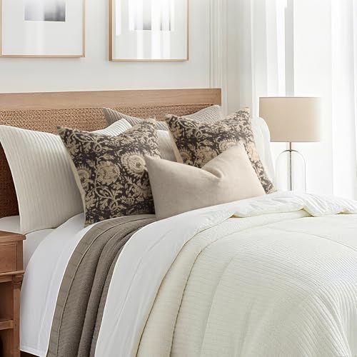 Vintage Floral Print Throw Pillow Covers 20x20 Set of 2 Neutral Modern Farmhouse Pillowcases Accent Decorative Cushion Covers Boho Home Decor for Couch Sofa Chair Bed Living Room (Rustic Gray / 20" x 20" (Pack of 2))