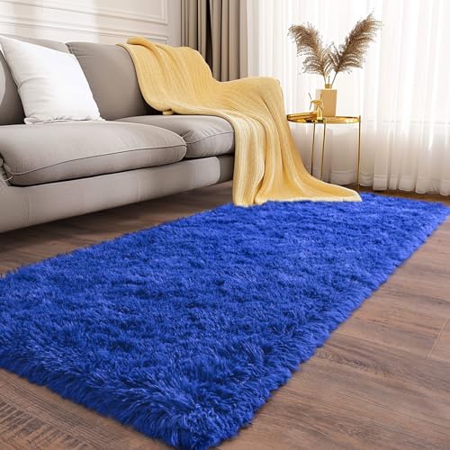 Soft Runner Rugs for Bedroom Hallways (2' x 6' (2 pcs) / Royal Blue)