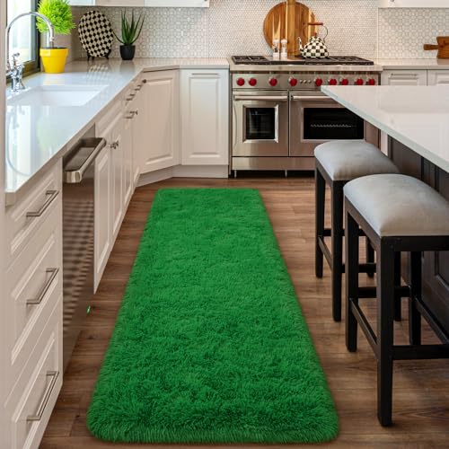 Shag Fluffy Runner Rug for Bedroom Girls Living Room (2' x 6' (Runner) / Green)