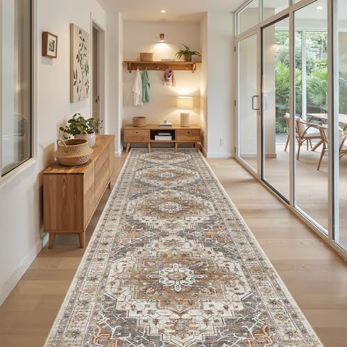 Hallway Runner Rug 3x16 Washable Kitchen Runners Long (Turmeric/Grey / 3' x 16' (Runner))