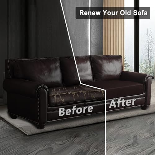 Leather Look Couch Cushion Covers Sofa Seat Slipcovers Sets Couches Furniture Protector for Sectional Armchair Loveseat Pets Kids Stretch Spandex Fabric (2 Cushion Sofa / 01 Chocolate)