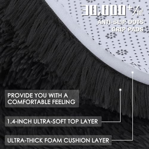 3x3 Machine Washable Small Bedside Rug (3x3 Ft Square / Black)
