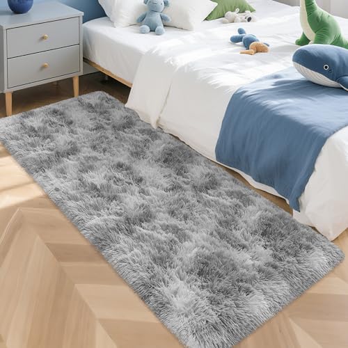 Super Soft Fluffy Living Room Area Rug 2x5 ft Tie (Tie-dyed Grey / 2' x 5' (Runner))