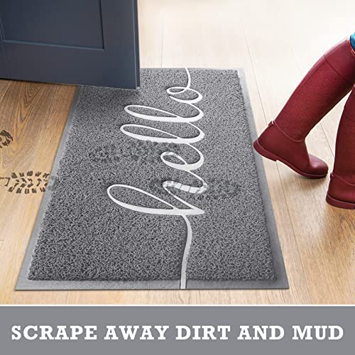 Grey Door Mat Welcome Mats Outdoor Indoor Doormat for Entryway Floor Mat (Grey Hello / 2' x 3' (Rectangular))