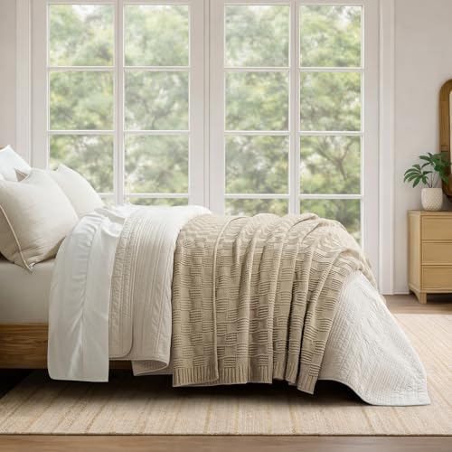 HOME Modern Checkered Chenille Throw Blanket (Sand Dune / 60" X 80")