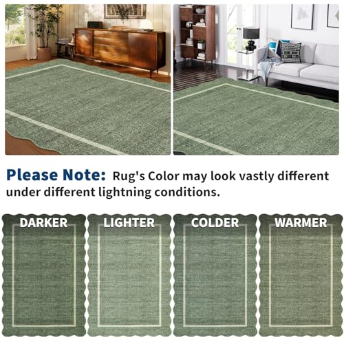 Scalloped Washable Runner Rug 2x8 Non Slip Kitchen Rugs (Greyish Green / 2' x 8' (Runner))