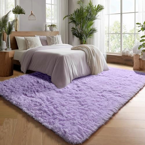 Purple Rugs for Living Room Bedroom (Light Purple / 5' x 8' (Rectangular))