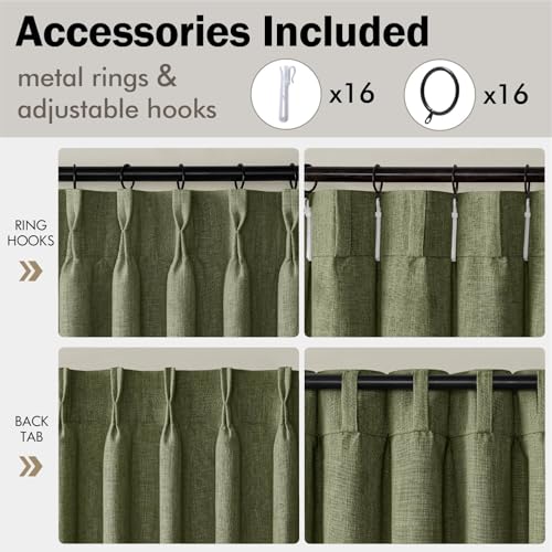 Olive Green Pinch Pleated Linen Curtains 96 Inches Long 2 Panels (Olive Green / 40"W x 96"L (Pack of 2))