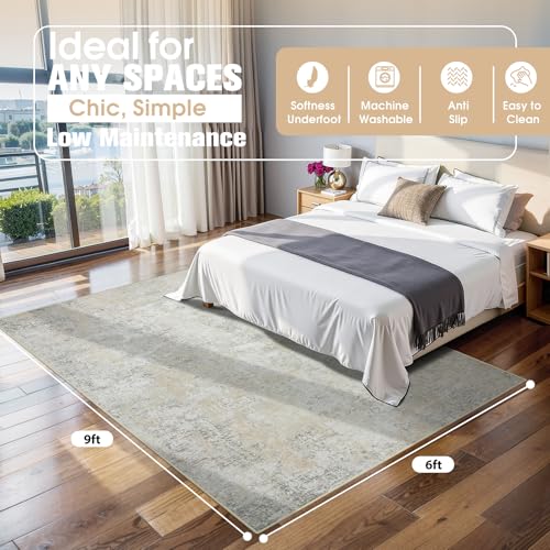 6x9 Area Rugs for Living Room Washable Bedroom Dining Room Beige Grey (Beige/Grey / 6' x 9' (Rectangular))