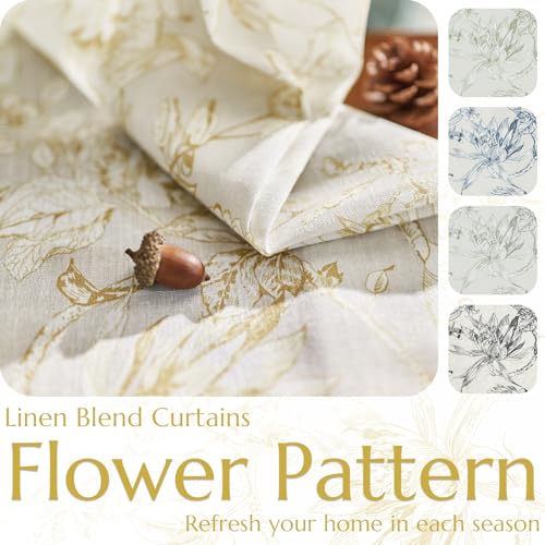 Yellow Floral Linen Curtains 90 Inch Vintage Back Tab 2 Panels (Flower Yellow on White / 50"W x 90"L (Pack of 2))