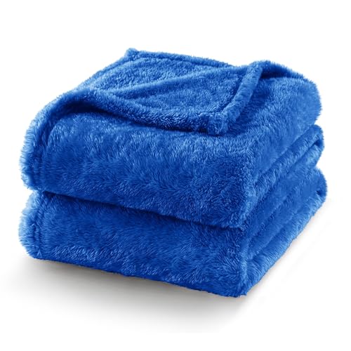 Fuzzy Plush Fleece Bed Blanket King Size (Cobalt Blue / 104x90 IN)