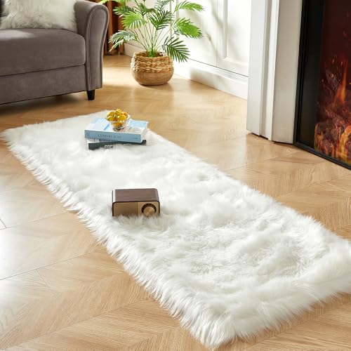 Faux Fur Rug White Ultra Soft Fluffy Shag Sheepskin Rug (2' x 6' (Rectangular) / White)