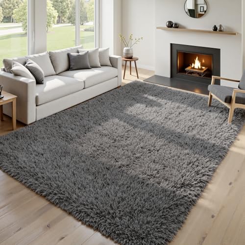 6x9 Fluffy Shag Area Rugs for Living Room Bedroom (Grey / 6' x 9' (Rectangular))