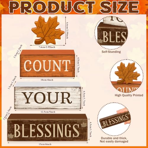 4 Pcs Fall Table Decoration Rustic Maple Leaf Stacked Wooden Blocks (Count Your Blessings)
