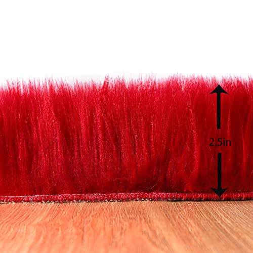 Faux Fur Rug Red Fluffy Sheepskin Area Rug (Red / 4' x 6' (Sheepskin))