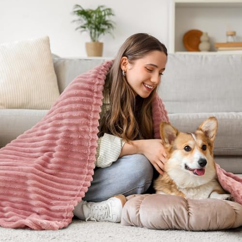 3D Ribbed Jacquard Pink Fleece Throw Blanket for Couch (Dusty Pink / Throw XL(50"x70"))