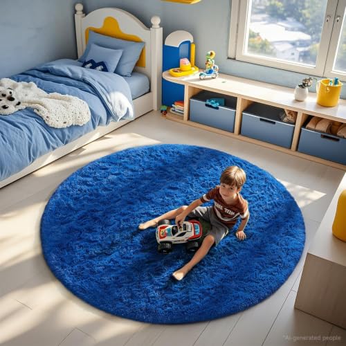 Round Rug 6Ft Blue Circle Area Rug (6- Blue / 6' (Round))