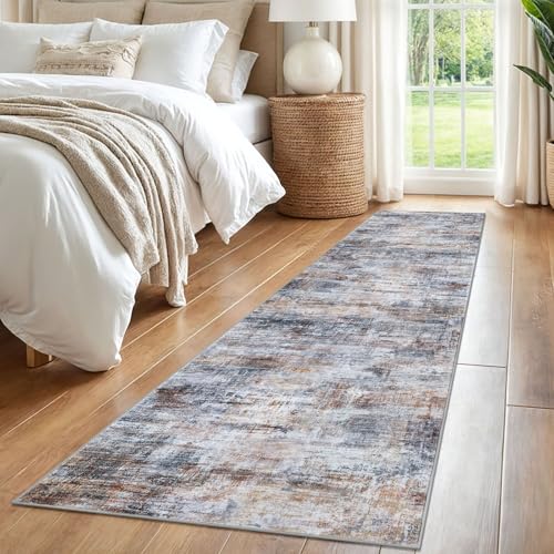 Abstract Runner Rug 2x8 Ft Washable Runners for Hallways (Orange/Brown/Grey / 2' x 8' (Rectangular))
