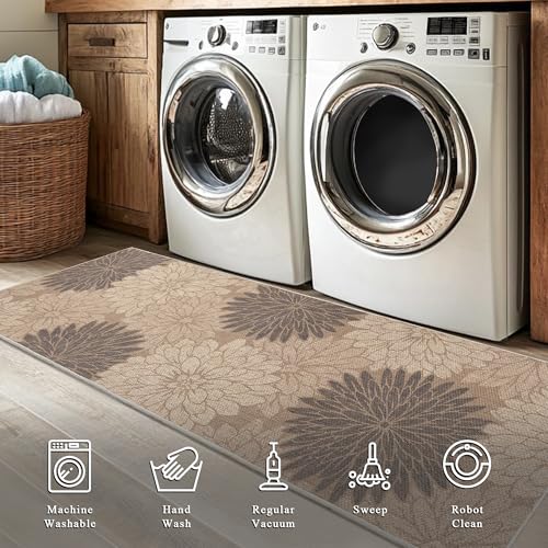 3x5 Easy Jute Outdoor Rug Floral Textured Porch Rug for Entryway Front Door (3'*5'(Rectangular) / Tan/Floral)