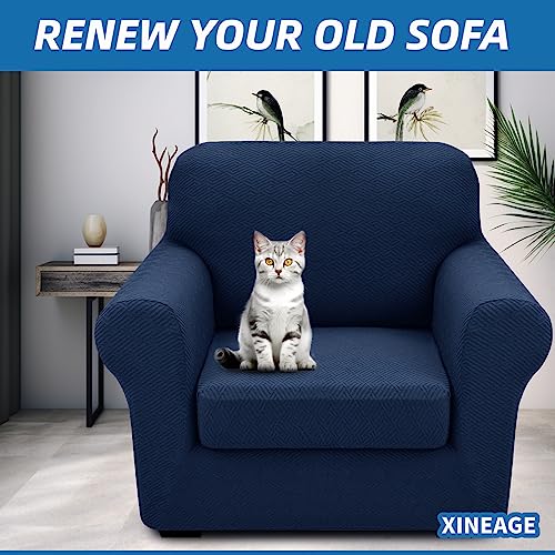 2 Piece Stretch Armchair Sofa Cover (31"-46"(1 Cushion) / Navy Blue)