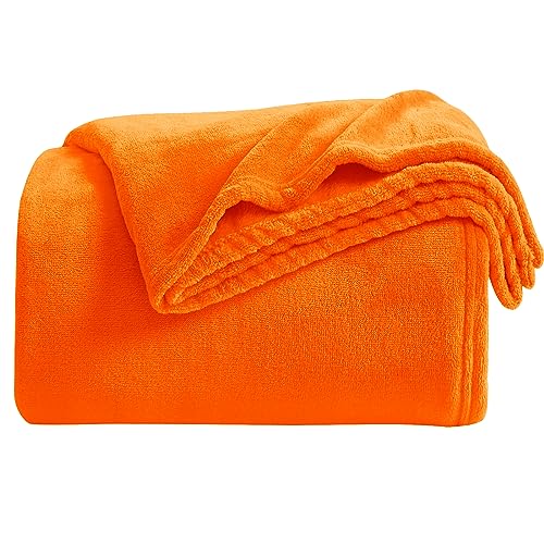 Super Soft Fall Throw Blanket Premium Silky Flannel Fleece Twin Size Orange Microfiber Lightweight Blanket All Season Use (Orange / Twin(60"x80"))