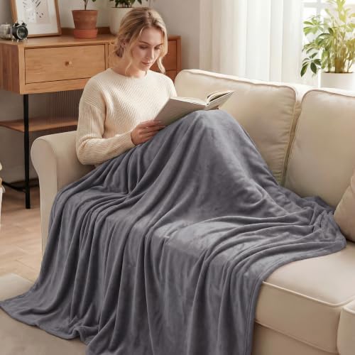Soft Fleece Blanket Twin Size for Bed (Dark Grey / Twin (60" x 80"))
