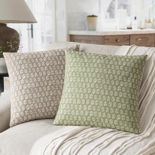 Decorative Floral Print Throw Pillow Covers 18×18 Lime Green (18" x 18" (Pack of 2) / Lime Green)