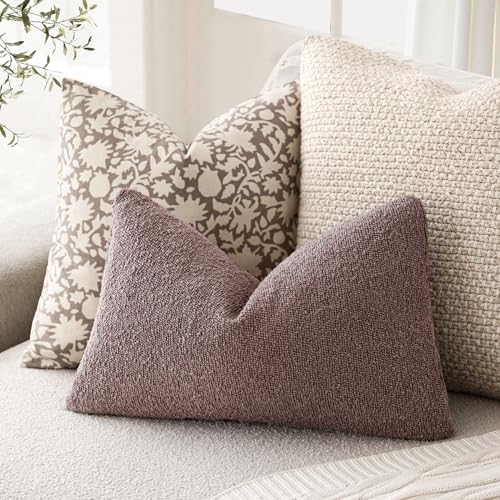 Cozy Textured Boucle Lumbar Throw Pillow Cover 12x20 Dark Purple (20" x 12" (Pack of 2) / Wild Grape)